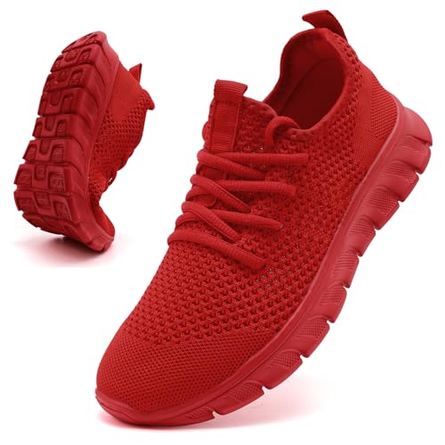 VLHGCG Mens Running Shoes Fashion Slip On Red Sneakers Red Size 9.5 | Breathable Tennis Gym Sports Shoes | Soft Lightweight Sneakers | Workout Casual Sneakers | Daily Outdoor Indoor Training