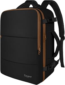 Taygeer Backpack for Women, Carry on Backpack with Laptop Compartment & Shoe Pouch, 35l Travel Laptop Mochila Carry On Luggage, Airline Approved Personal Item Bag For Weekender Gym Hiking, Black Khaki