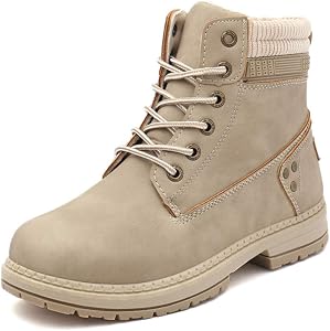 Women's Work Waterproof Hiking Combat Boots Lace up Low Heel Booties Ankle Boots