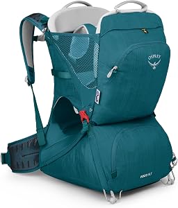 Osprey Poco SLT Lightweight Child Carrier Backpack - Slimmed-Down Hiking Carrier for Toddlers with Safety Harness, Sunshade, and Ventilated Backpanel - Lightweight Travel-Friendly Option